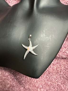 Sterling Silver 925 Starfish Pendant with White Fire Opal and CZ Accents